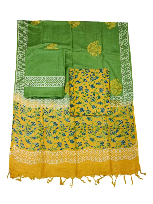 Yellow Ajrakh Print Silk Salwar Suit Set with Dupatta