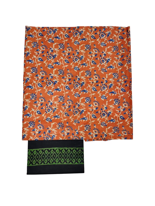 Orange & Black Ajrakh Print Cotton Silk Unstitched Suit Set