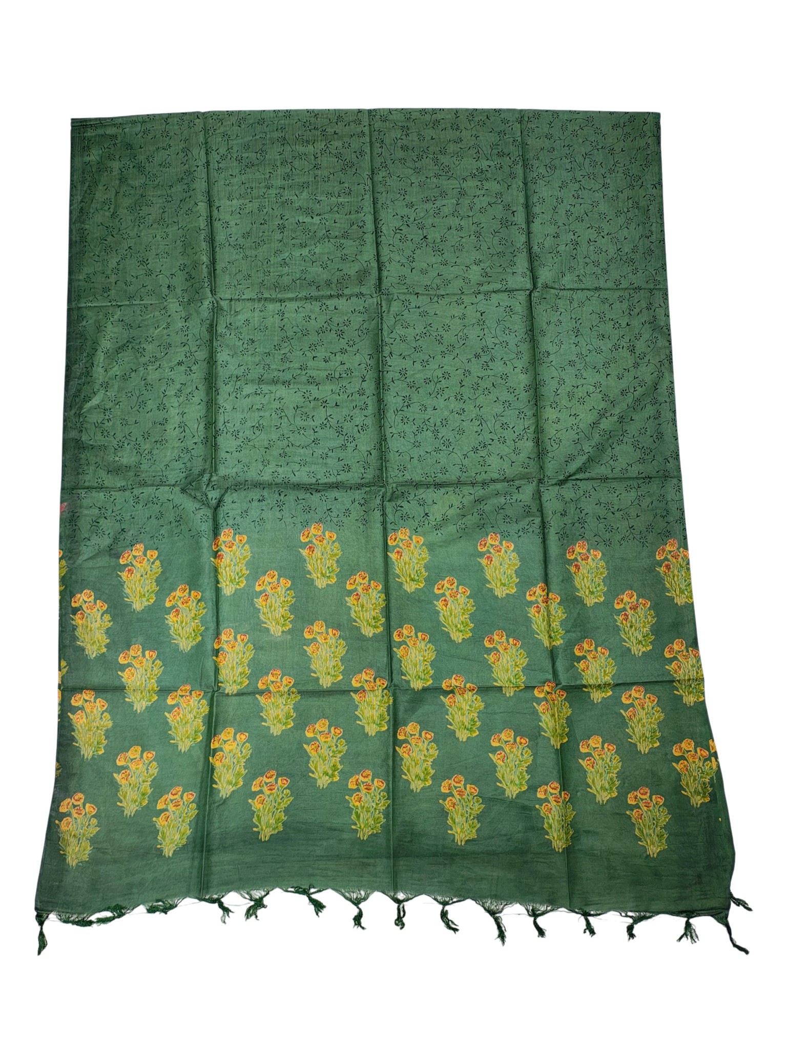 Green Ajrakh Print Cotton Silk Unstitched Suit Set