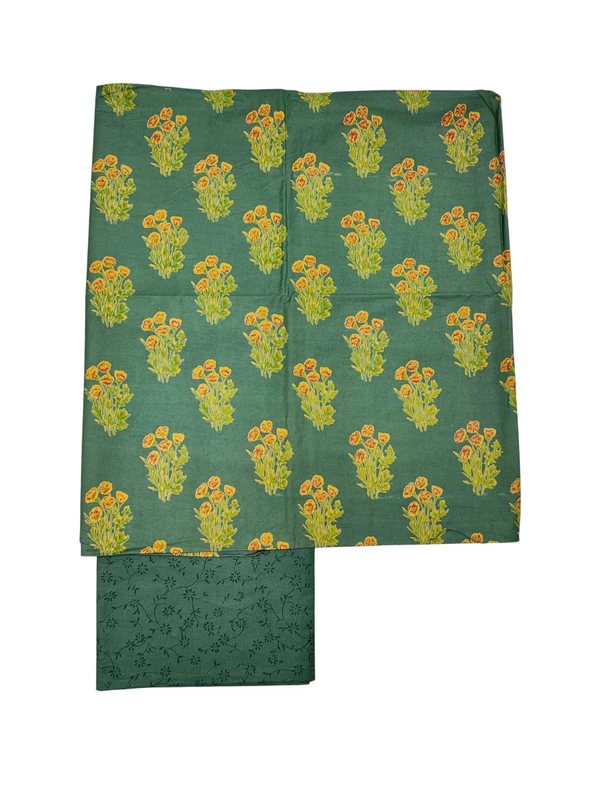 Green Ajrakh Print Cotton Silk Unstitched Suit Set