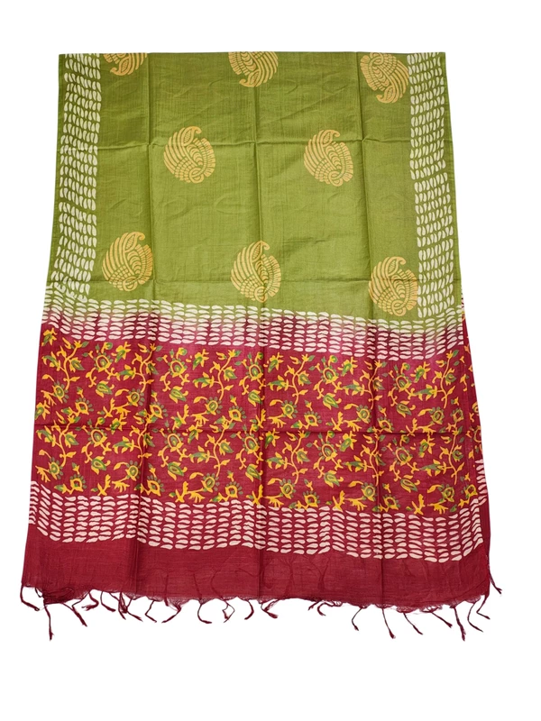 Red & Yellow Unstitched Block Print Silk Salwar Suit Dress Material with Dupatta