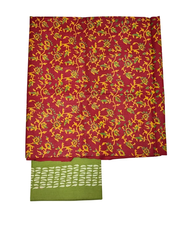 Red & Yellow Unstitched Block Print Silk Salwar Suit Dress Material with Dupatta