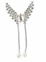 Crystal Wing Hair Clips with Pearl Chain Drops