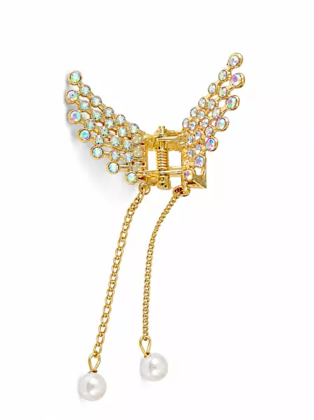 Crystal Wing Hair Clips with Pearl Chain Drops