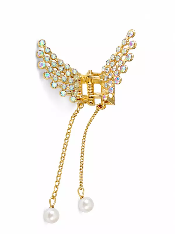 Crystal Wing Hair Clips with Pearl Chain Drops