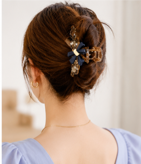 Crystal Bow Hair Clips - Decorative Claw Clips with Gemstone Detail