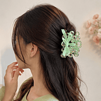 Crystal Floral Bow Hair Clips - Embellished Claw Clips with Ribbon Detail
