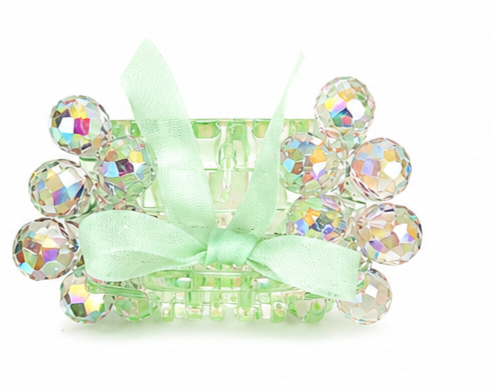 Crystal Floral Bow Hair Clips - Embellished Claw Clips with Ribbon Detail