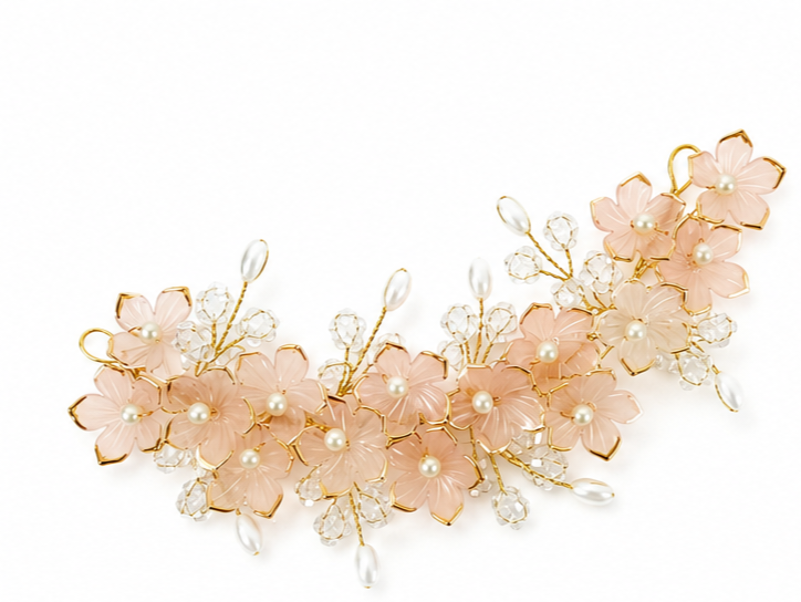 Floral Pearl Crystal Hair Clips - Gold Tone Statement Hair Accessories
