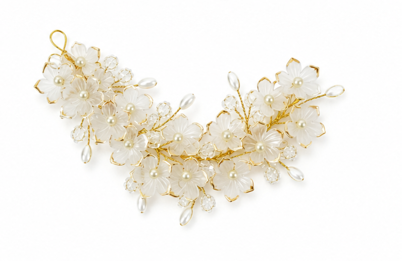 Floral Pearl Crystal Hair Clips - Gold Tone Statement Hair Accessories