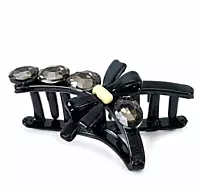 Crystal Bow Hair Clips - Decorative Claw Clips with Gemstone Detail