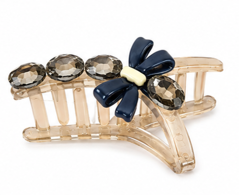 Crystal Bow Hair Clips - Decorative Claw Clips with Gemstone Detail