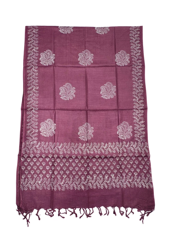Wine Hand Block Print Cotton Dress Materials with Dupatta for Women