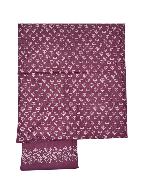 Wine Hand Block Print Cotton Dress Materials with Dupatta for Women