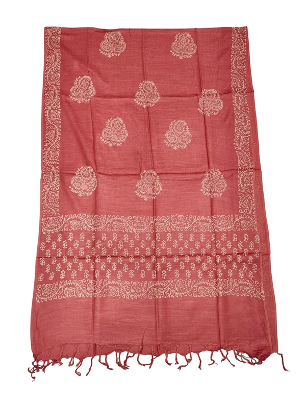 Peach Hand Block Print Cotton Dress Materials with Dupatta for Women