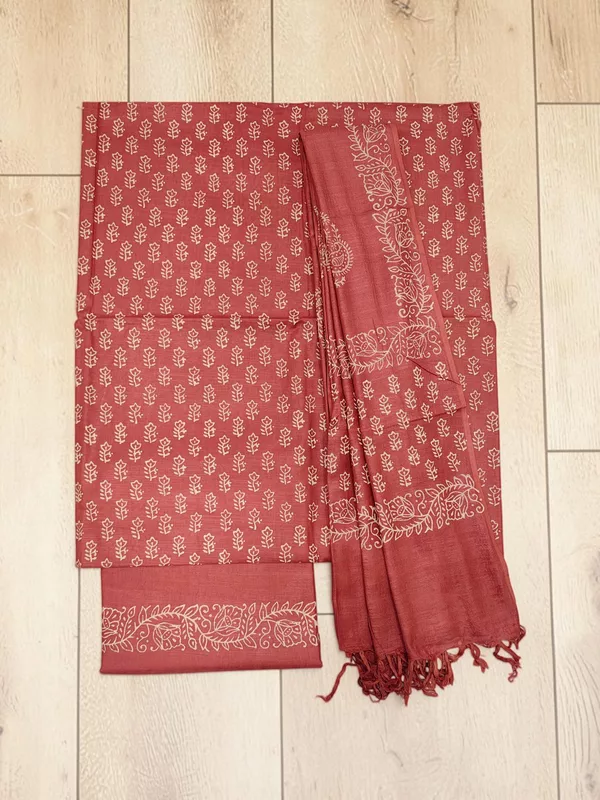 Peach Hand Block Print Cotton Dress Materials with Dupatta for Women