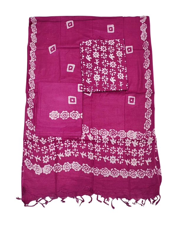 Pink Hand Block Print Cotton Dress Materials with Dupatta for Women