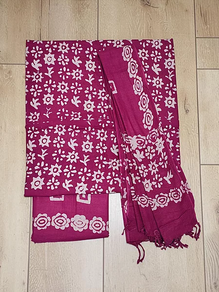 Pink Hand Block Print Cotton Dress Materials with Dupatta for Women