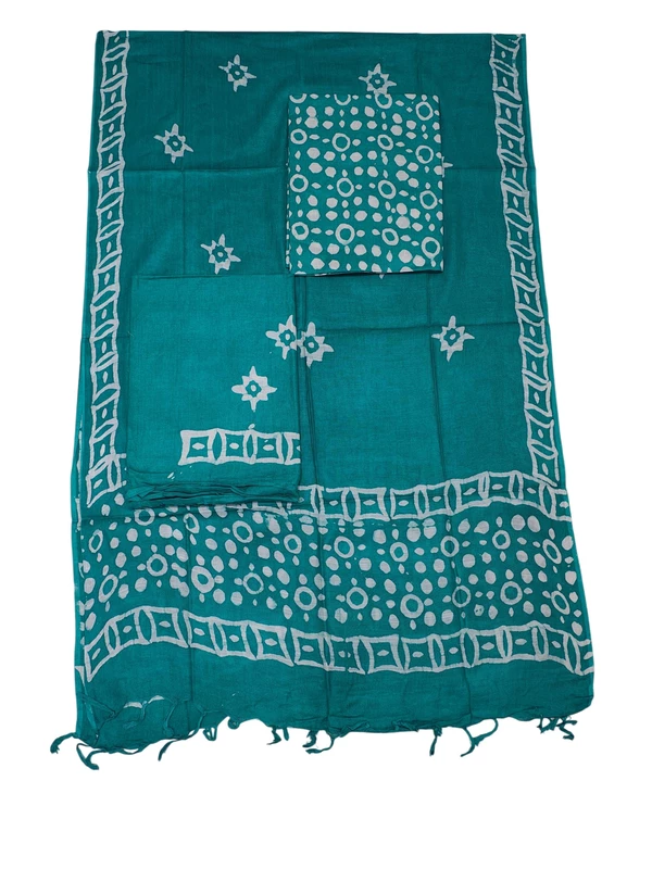 Firoza Hand Block Print Cotton Dress Materials with Dupatta for Women