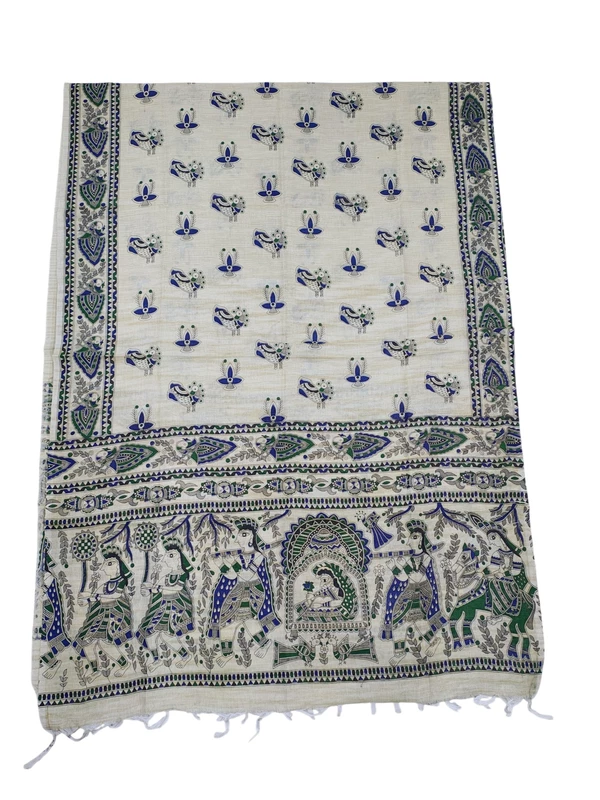 Teal Green Madhubani Print Unstitched Silk Salwar Suit with Dupatta