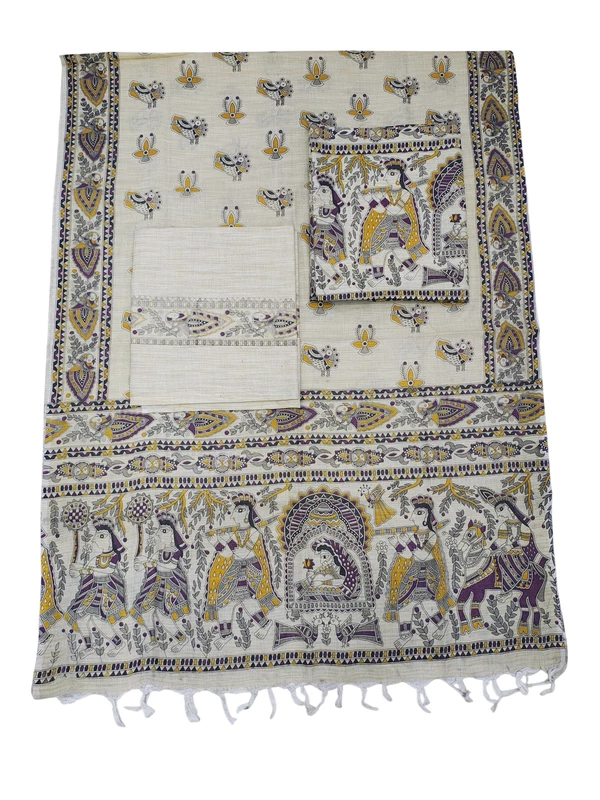 Lavender Madhubani Unstitched Salwar Suit Set with Dupatta for Women