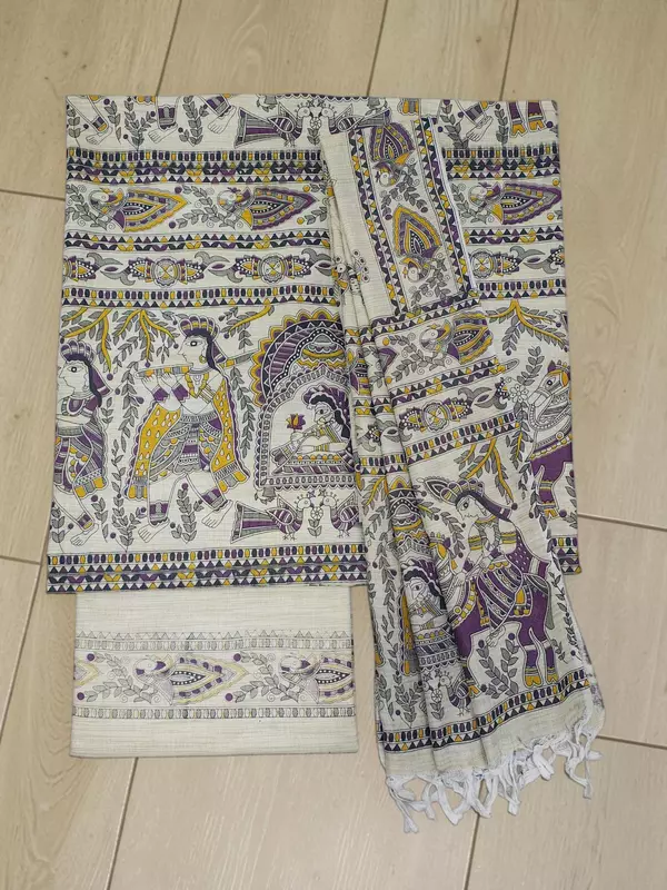 Lavender Madhubani Unstitched Salwar Suit Set with Dupatta for Women
