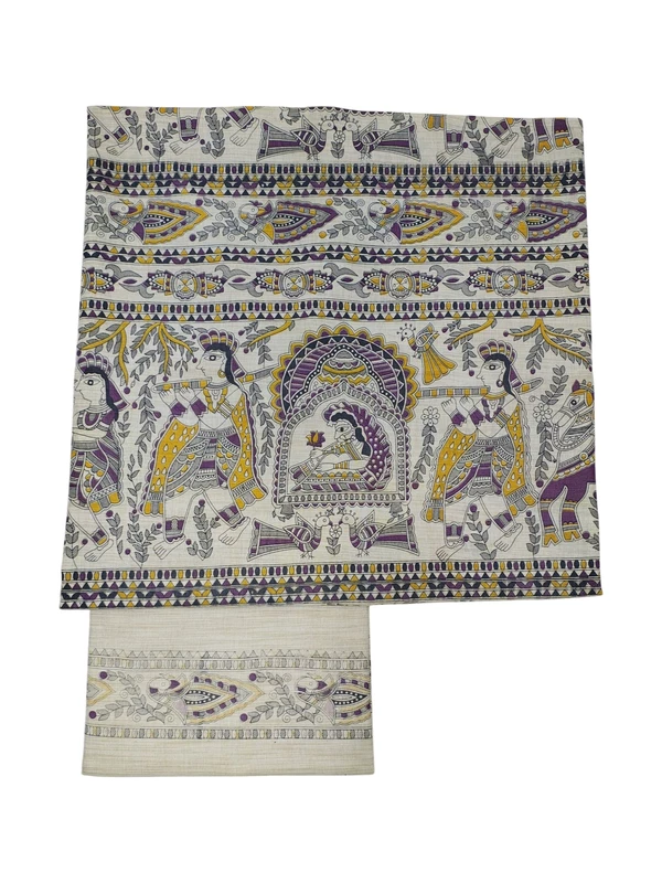 Lavender Madhubani Unstitched Salwar Suit Set with Dupatta for Women
