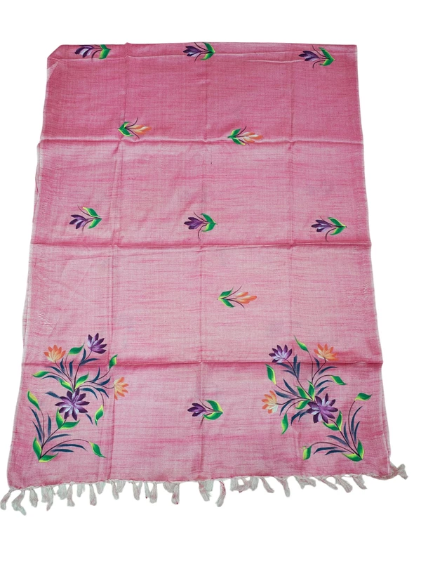 Pink Brush Paint Dupion Silk Dress Material with Dupatta