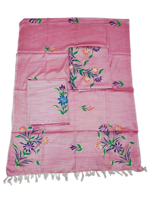 Pink Brush Paint Dupion Silk Dress Material with Dupatta