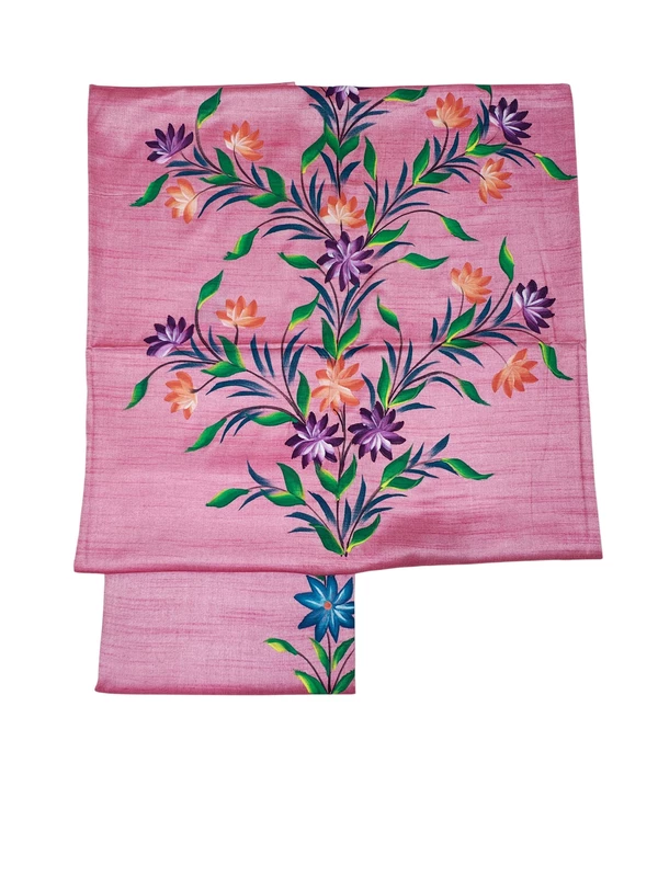 Pink Brush Paint Dupion Silk Dress Material with Dupatta