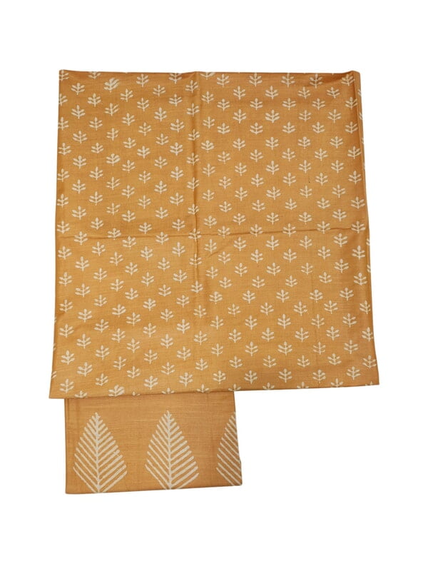Yellow Unstitched Batik Print Katan Silk Salwar Suit Dress Material with Dupatta