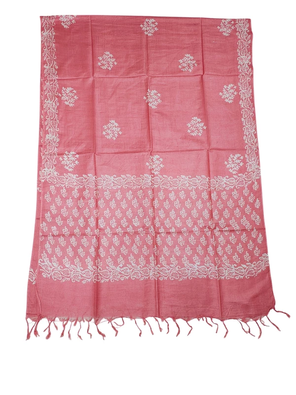 Pink Block Print Bhagalpuri Silk Dress Material with Dupatta