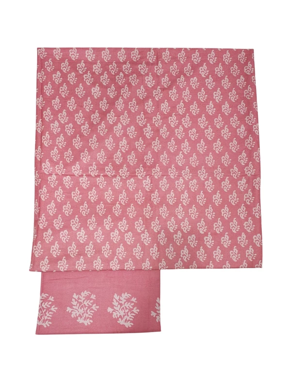 Pink Block Print Bhagalpuri Silk Dress Material with Dupatta