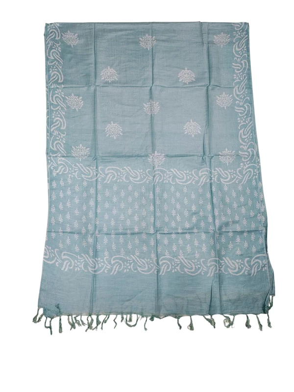 Indigo Block Print Unstitched Silk Salwar Suit Dress Material with Dupatta
