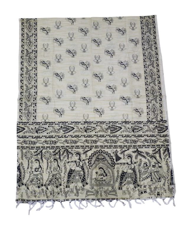 Black Madhubani Print Unstitched Katan Silk Salwar Suit with Dupatta