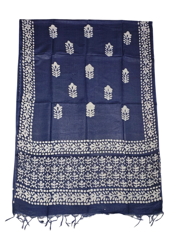 Indigo Unstitched Batik Print Katan Silk Salwar Suit Dress Material with Dupatta