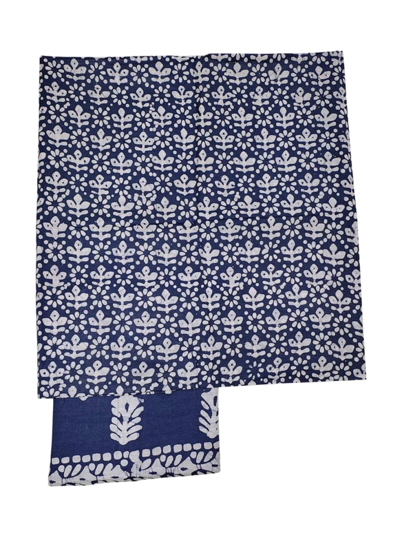 Indigo Unstitched Batik Print Katan Silk Salwar Suit Dress Material with Dupatta
