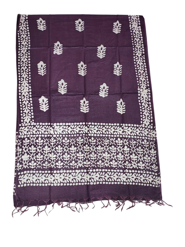 Brown Unstitched Batik Print Katan Silk Salwar Suit Dress Material with Dupatta