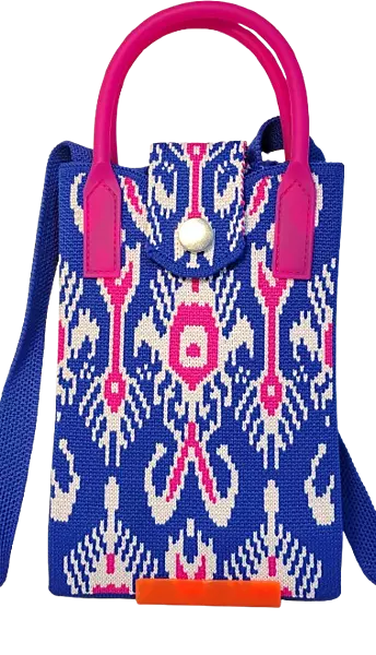 Mini Crossbody Bag For Women & Gril (pink, white, and blue geometric floral pattern)