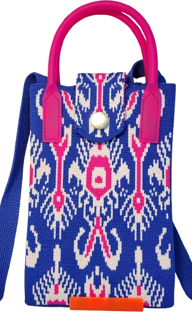Mini Crossbody Bag For Women & Gril (pink, white, and blue geometric floral pattern)