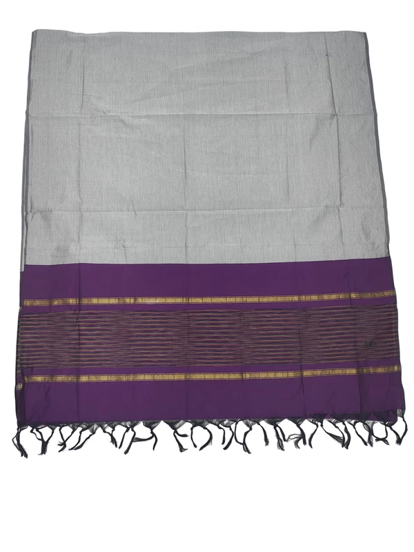Dark Purple & Beige Pochampally Ikkat Silk Dress Material with Dupatta