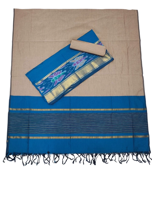 Firoza & Mustard Pochampally Ikkat Silk Unstitched Suit Set