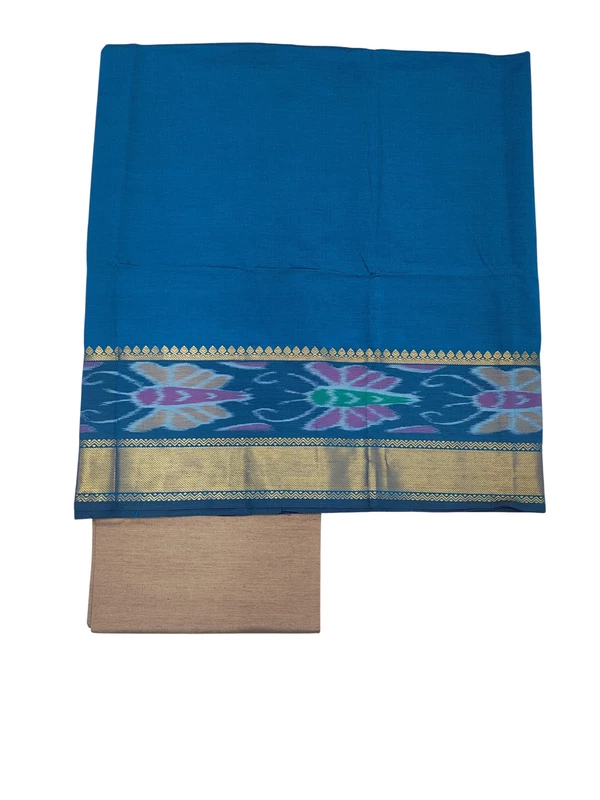 Firoza & Mustard Pochampally Ikkat Silk Unstitched Suit Set
