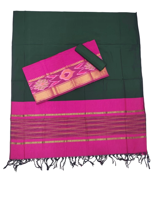 Rani Pink Pochampally Ikkat Silk Unstitched Suit Set
