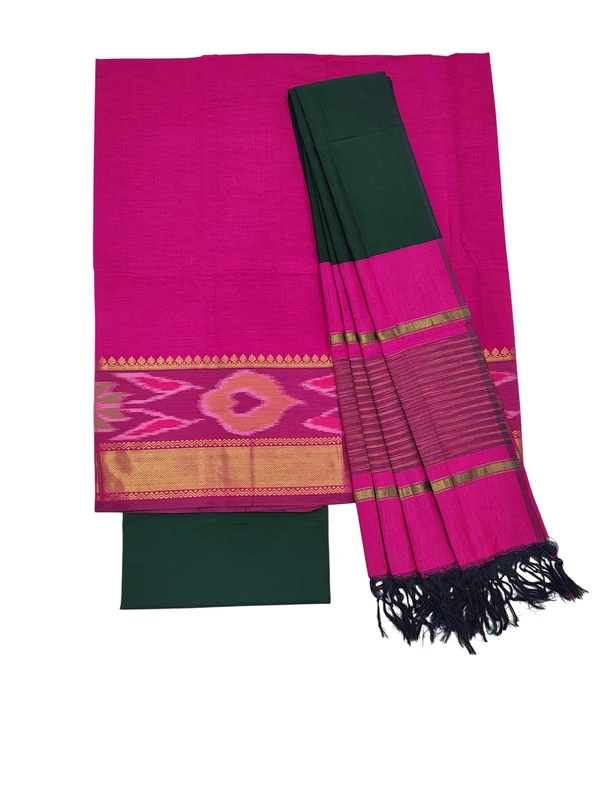 Rani Pink Pochampally Ikkat Silk Unstitched Suit Set
