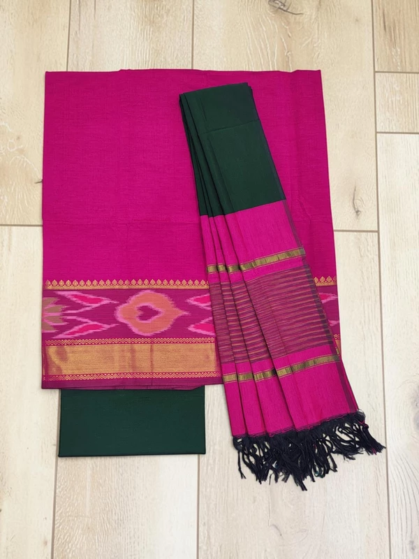 Rani Pink Pochampally Ikkat Silk Unstitched Suit Set
