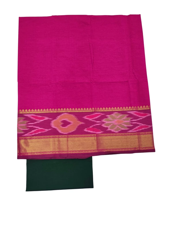 Rani Pink Pochampally Ikkat Silk Unstitched Suit Set