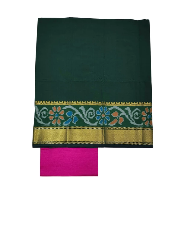 Dark Green & Pink Pochampally Ikkat Silk Unstitched Suit Set
