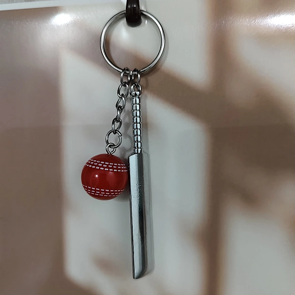 Red, Cricket Bat & Ball Keychain