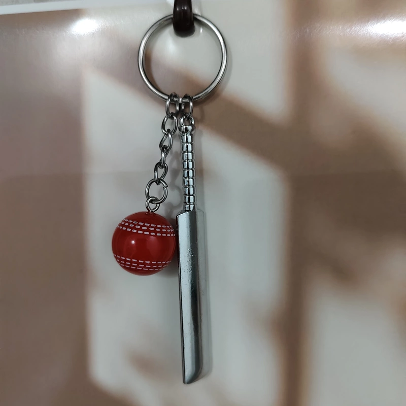 Red, Cricket Bat & Ball Keychain